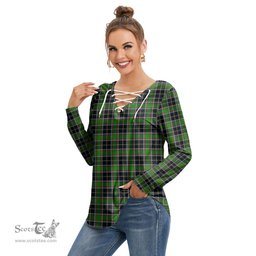 ScotsTee Shop Scottish Webster Clan Tartan Womens V Neck Lace Up Criss Cross Sweatshirt