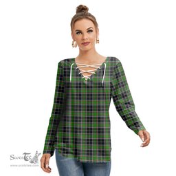 ScotsTee Shop Scottish Webster Clan Tartan Womens V Neck Lace Up Criss Cross Sweatshirt