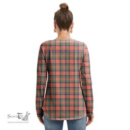 ScotsTee Shop Scottish Stewart Royal Ancient Clan Tartan Womens V Neck Lace Up Criss Cross Sweatshirt
