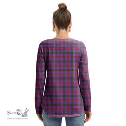 ScotsTee Shop Scottish Montgomery Modern Clan Crest Tartan Womens V Neck Lace Up Criss Cross Sweatshirt