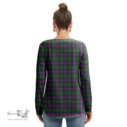 ScotsTee Shop Scottish Morrison Modern Clan Crest Tartan Womens V Neck Lace Up Criss Cross Sweatshirt