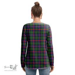 ScotsTee Shop Scottish Urquhart Modern Clan Tartan Womens V Neck Lace Up Criss Cross Sweatshirt