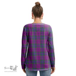 ScotsTee Shop Scottish Wardlaw Modern Clan Crest Tartan Womens V Neck Lace Up Criss Cross Sweatshirt
