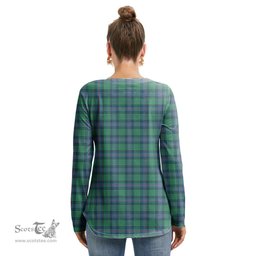 ScotsTee Shop Scottish Shaw Ancient Clan Crest Tartan Womens V Neck Lace Up Criss Cross Sweatshirt