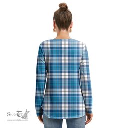 ScotsTee Shop Scottish Roberton Clan Crest Tartan Womens V Neck Lace Up Criss Cross Sweatshirt