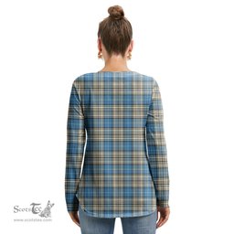 ScotsTee Shop Scottish Napier Ancient Clan Crest Tartan Womens V Neck Lace Up Criss Cross Sweatshirt