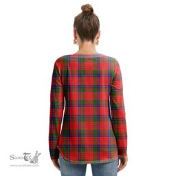 ScotsTee Shop Scottish Nicolson Modern Clan Crest Tartan Womens V Neck Lace Up Criss Cross Sweatshirt