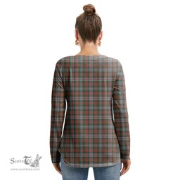 ScotsTee Shop Scottish Murray of Atholl Weathered Clan Crest Tartan Womens V Neck Lace Up Criss Cross Sweatshirt