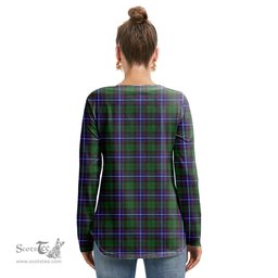 ScotsTee Shop Scottish Russell Modern Clan Crest Tartan Womens V Neck Lace Up Criss Cross Sweatshirt