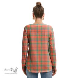 ScotsTee Shop Scottish Munro Ancient Clan Crest Tartan Womens V Neck Lace Up Criss Cross Sweatshirt