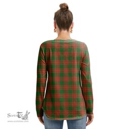 ScotsTee Shop Scottish Menzies Green Modern Clan Crest Tartan Womens V Neck Lace Up Criss Cross Sweatshirt