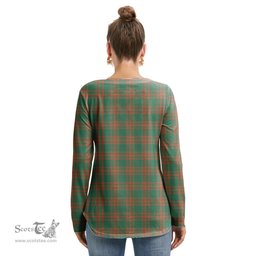 ScotsTee Shop Scottish Menzies Green Ancient Clan Crest Tartan Womens V Neck Lace Up Criss Cross Sweatshirt