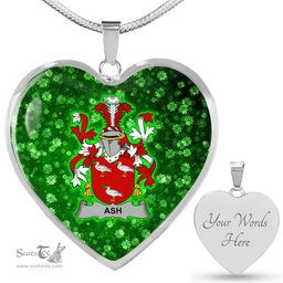 ScotsTee Shop Irish Ash Coat of Arms Crest Ireland Shamrock Heart Necklace