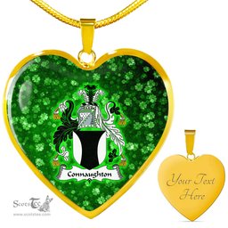 ScotsTee Shop Irish Connaughton Coat of Arms Crest Ireland Shamrock Heart Necklace