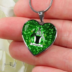 ScotsTee Shop Irish Connaughton Coat of Arms Crest Ireland Shamrock Heart Necklace