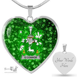 ScotsTee Shop Irish Connor or O Connor Corcomroe Coat of Arms Crest Ireland Shamrock Heart Necklace