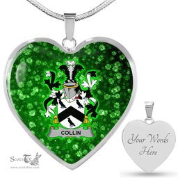 ScotsTee Shop Irish Collin Coat of Arms Crest Ireland Shamrock Heart Necklace