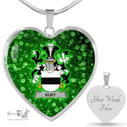 ScotsTee Shop Irish Burt or Birt Coat of Arms Crest Ireland Shamrock Heart Necklace