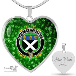ScotsTee Shop Irish House of FITZPATRICK Coat of Arms Crest Ireland Shamrock Heart Necklace