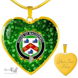 ScotsTee Shop Irish House of MACDERMOT Coat of Arms Crest Ireland Shamrock Heart Necklace