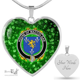 ScotsTee Shop Irish House of MACCOLGAN Coat of Arms Crest Ireland Shamrock Heart Necklace