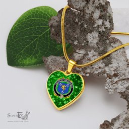 ScotsTee Shop Irish House of MACCOLGAN Coat of Arms Crest Ireland Shamrock Heart Necklace