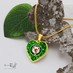 ScotsTee Shop Irish House of FOX Coat of Arms Crest Ireland Shamrock Heart Necklace