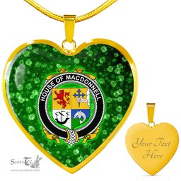ScotsTee Shop Irish House of MACDONNELL of the Glens Coat of Arms Crest Ireland Shamrock Heart Necklace