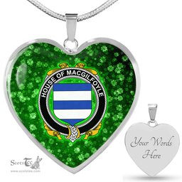 ScotsTee Shop Irish House of MACGILFOYLE Coat of Arms Crest Ireland Shamrock Heart Necklace