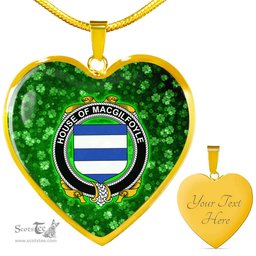 ScotsTee Shop Irish House of MACGILFOYLE Coat of Arms Crest Ireland Shamrock Heart Necklace