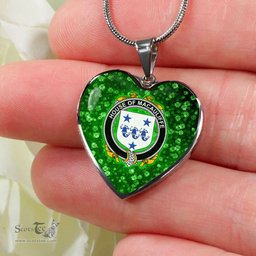 ScotsTee Shop Irish House of MACAULIFFE Coat of Arms Crest Ireland Shamrock Heart Necklace