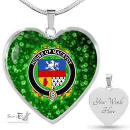 ScotsTee Shop Irish House of MACEVOY Coat of Arms Crest Ireland Shamrock Heart Necklace