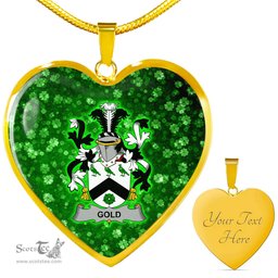 ScotsTee Shop Irish Gold Coat of Arms Crest Ireland Shamrock Heart Necklace
