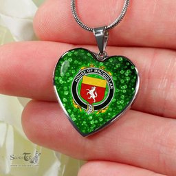 ScotsTee Shop Irish House of MACQUILLAN Coat of Arms Crest Ireland Shamrock Heart Necklace