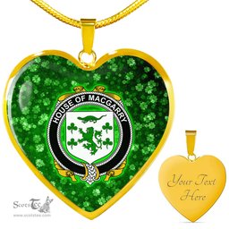 ScotsTee Shop Irish House of MACGARRY Coat of Arms Crest Ireland Shamrock Heart Necklace