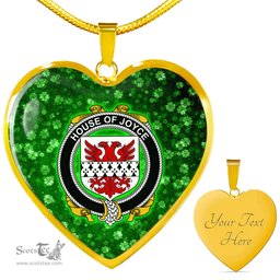 ScotsTee Shop Irish House of JOYCE Coat of Arms Crest Ireland Shamrock Heart Necklace
