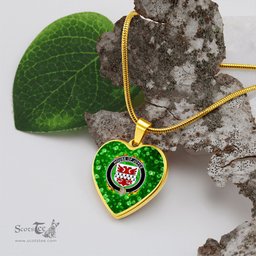 ScotsTee Shop Irish House of JOYCE Coat of Arms Crest Ireland Shamrock Heart Necklace