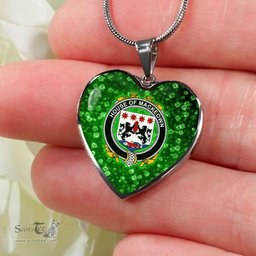 ScotsTee Shop Irish House of MACKEOWN Coat of Arms Crest Ireland Shamrock Heart Necklace