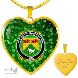 ScotsTee Shop Irish House of MACDONOGH Connacht Coat of Arms Crest Ireland Shamrock Heart Necklace