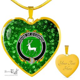 ScotsTee Shop Irish House of O CONNOR Corcomroe Coat of Arms Crest Ireland Shamrock Heart Necklace