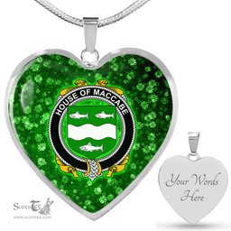 ScotsTee Shop Irish House of MACCABE Coat of Arms Crest Ireland Shamrock Heart Necklace