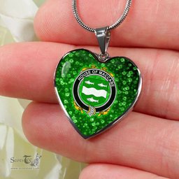 ScotsTee Shop Irish House of MACCABE Coat of Arms Crest Ireland Shamrock Heart Necklace