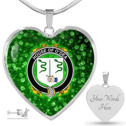 ScotsTee Shop Irish House of O DEA Coat of Arms Crest Ireland Shamrock Heart Necklace