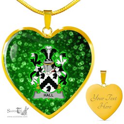 ScotsTee Shop Irish Hall or MacHall Coat of Arms Crest Ireland Shamrock Heart Necklace