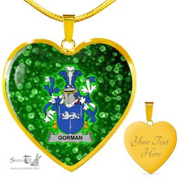 ScotsTee Shop Irish Gorman or McGorman Coat of Arms Crest Ireland Shamrock Heart Necklace