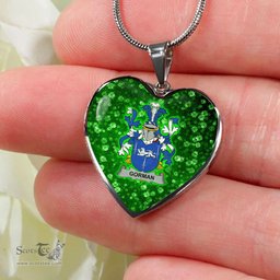 ScotsTee Shop Irish Gorman or McGorman Coat of Arms Crest Ireland Shamrock Heart Necklace