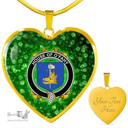 ScotsTee Shop Irish House of O FAHY Coat of Arms Crest Ireland Shamrock Heart Necklace