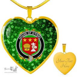 ScotsTee Shop Irish House of O FRIEL Coat of Arms Crest Ireland Shamrock Heart Necklace