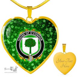 ScotsTee Shop Irish House of O CONNOR Don Coat of Arms Crest Ireland Shamrock Heart Necklace