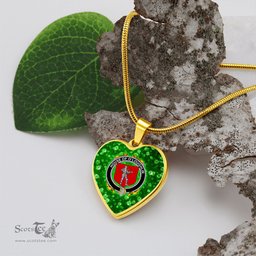 ScotsTee Shop Irish House of O LOUGHLIN Coat of Arms Crest Ireland Shamrock Heart Necklace